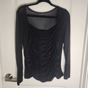 Torrid Black Ruched Long Sleeve Blouse Size 1 (1XL)